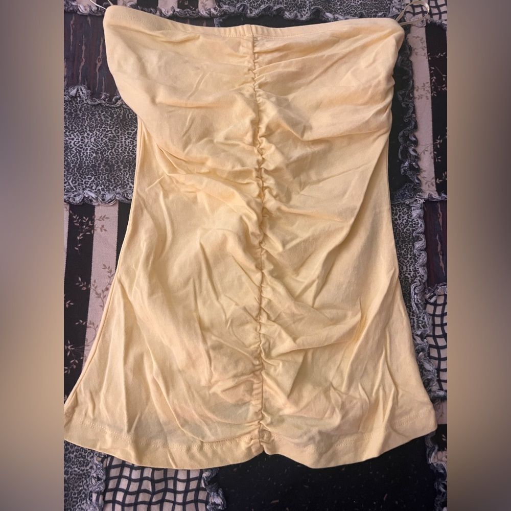 Pastel Yellow strapless tube top with rouged sides